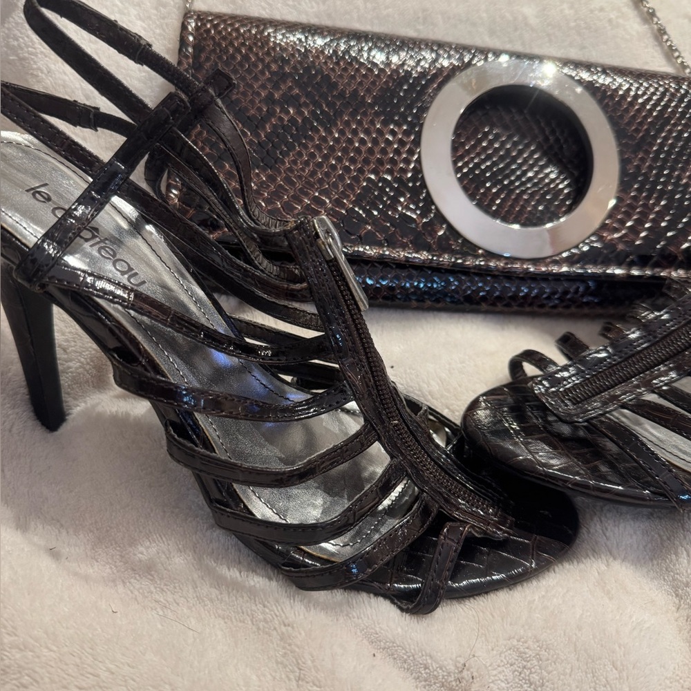 Faux snake skin Strappy Heels and matching clutch